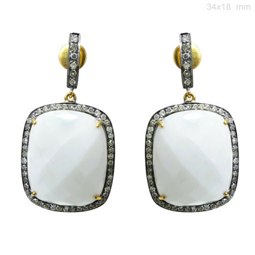 White Onyx Diamond Gold Earrings