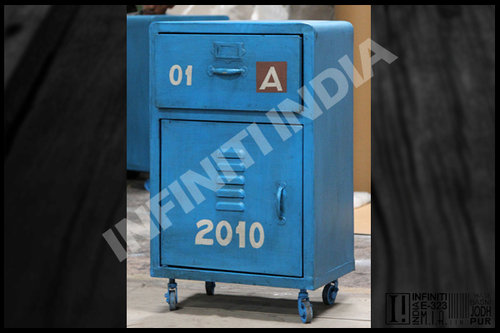 Vintage Wooden Bedside Table - Stainless Steel Accents, Square Shape, Painted Finish | Stylish Design, Excellent Storage Capacity, Optimal Strength