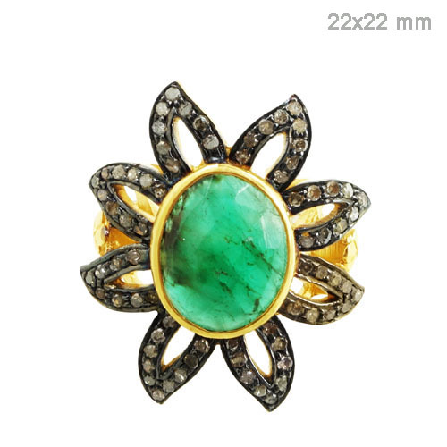 Gold Emerald Diamond Ring