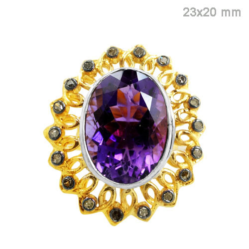 Gold Amethyst Diamond Ring