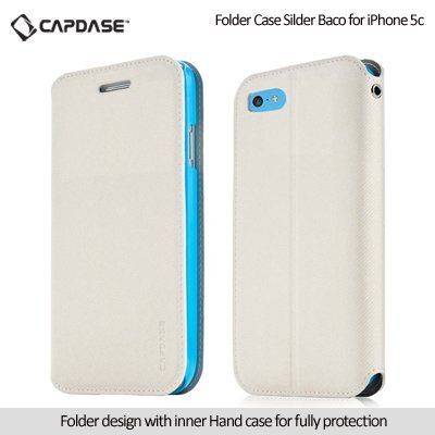 Capdase Sider Baco Folder Case for Apple iPhone 5C - PU Leather, 20x10.2x3 cm, White | Protection, Slim Design, Easy Access