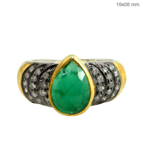 Emerald Diamond Gold Ring - 14k Gold, 19x8 mm, Emerald 1.6 CTS, Diamond 0.27 CTS | Elegant Design, Luxury Jewelry, Anniversary Gift
