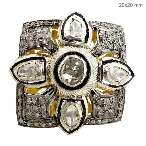 Rose Cut Diamond Pave Yellow Gold Ring