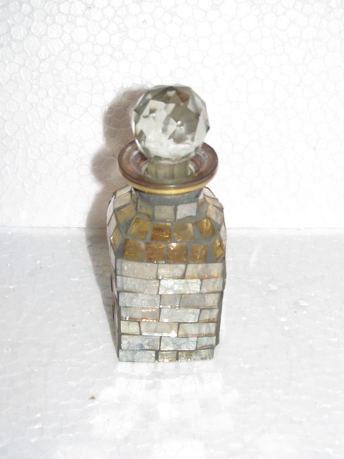 0919 - Glass & Metal 4x4x6 cm Beige Square Bottle, Screw-On Cap, Handcrafted Durable Design