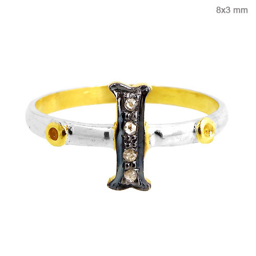 Gold Pave Diamond Alphabet Ring - 14k Gold, 8x3 mm, Gold Color, Diamond Accent | Trust Stamp Certified, Elegant Style, Gift Occasion