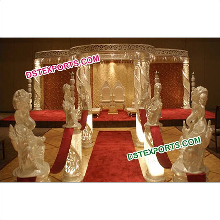 Fiber Crystal Mandap With Pot Pillars - Fiberglass, Variable Size, White | Easy Assembly, Crystal Accents, Lightweight, Internal Lighting