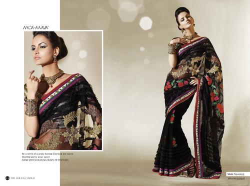 Latest Bridal Saree - Silk Blend, 5.5m Length, Black | Elegant Design, Intricate Embroidery, Perfect Fit