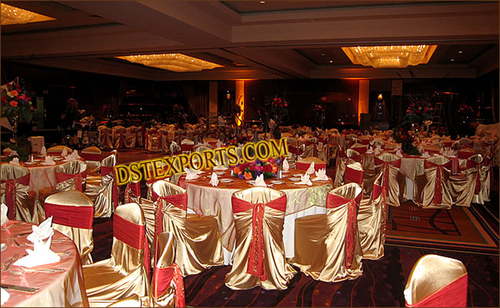 WEDDING BANQUET HALL GOLDEN CHAIR COVERS - Polyester, Various Sizes, Gold | Satin, Elegant Design, Durable Fabric, Lightweight