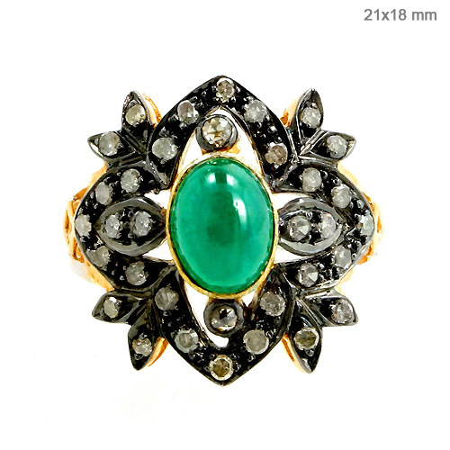 Emerald Diamond Gold Ring Flower Shape Jewelry