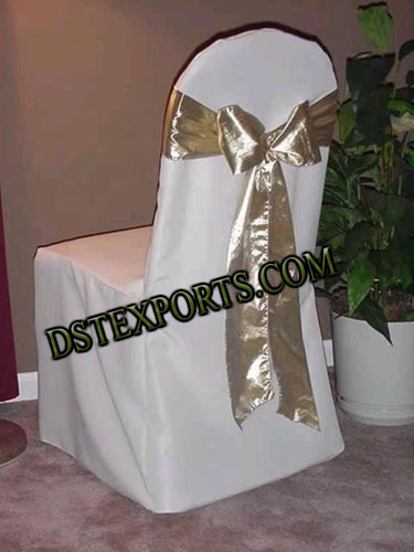 Wedding Chair Cover With Silver Sasha - Polyester, Standard Size, Gold | Elegant Design, Satin Sash, Durable, Wedding-Ready