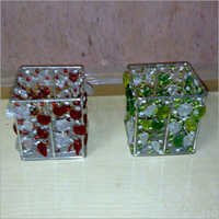 Beaded Candle Holders - Glass Beads, Variable Dimensions, Square Shape, Green & Red Colors | Customizable Patterns, Elegant Design, Smooth Finish