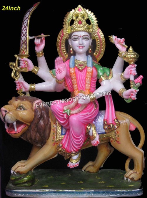 Matha Moorti - Marble, 24 Inch, Pink | Ten Hands, Lion Idol, Pastel Colors, Artistic Design, Durable Material