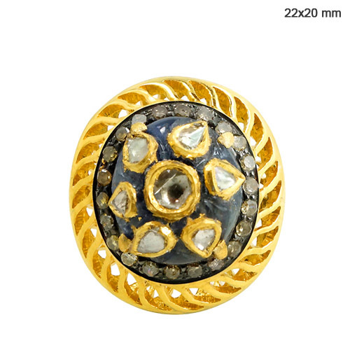 Blue Sapphire Filigree Polki Diamond Ring