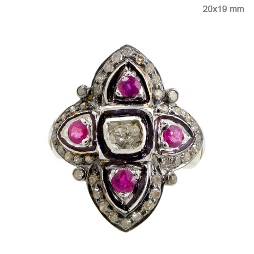 Diamond Gold Silver Gemstone Ring