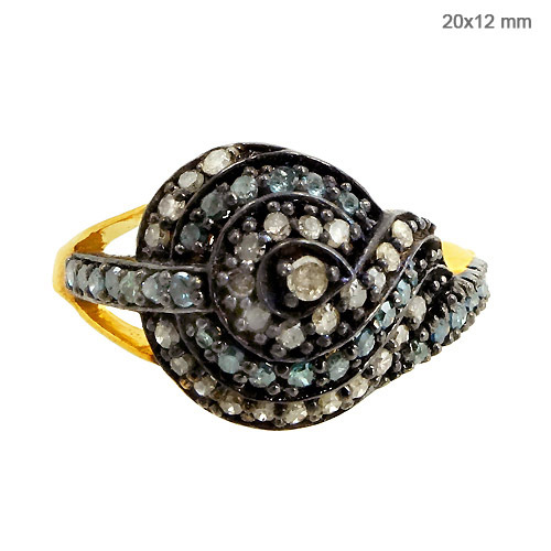 Gold Natural Diamond Silver Ring Jewelry - 14k Gold, 20x12 mm, Yellow, 0.61 CTS Diamond | Elegant Design, Trust Stamp Certified