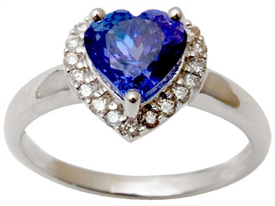 Gemston Heart Cut Tanzanite Gold Diamond  Rings Gender: Women'S