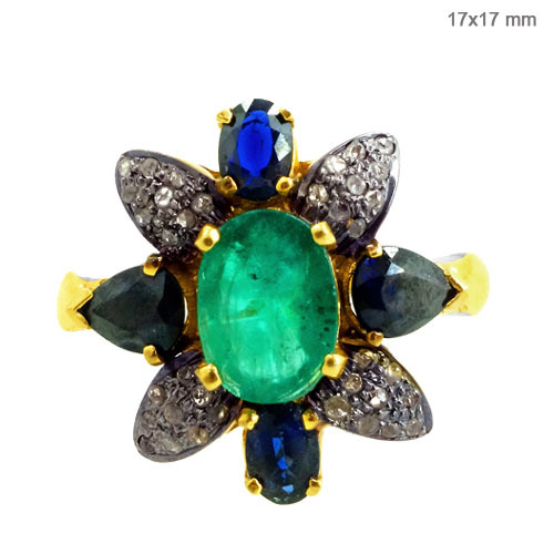 Emerald Blue Sapphire Diamond Ring