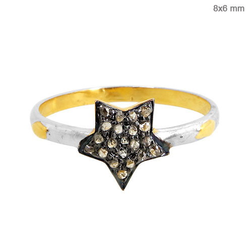 Pave Diamond Gold Ring Jewelry - 14k Gold, 8x6 mm, Star Shape | Diamond Accents, Silver Base, Elegant Design