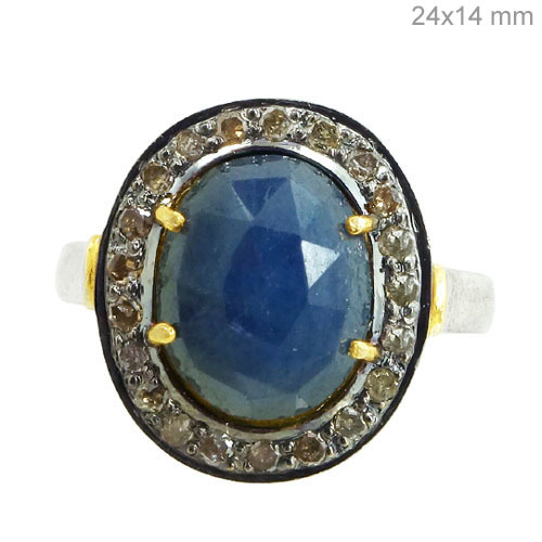 Blue Sapphire Diamond Gold Ring