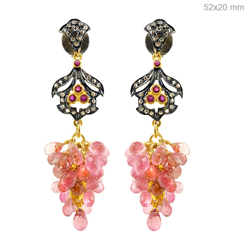 14k Gold Diamond Gemstone Dangle Earring