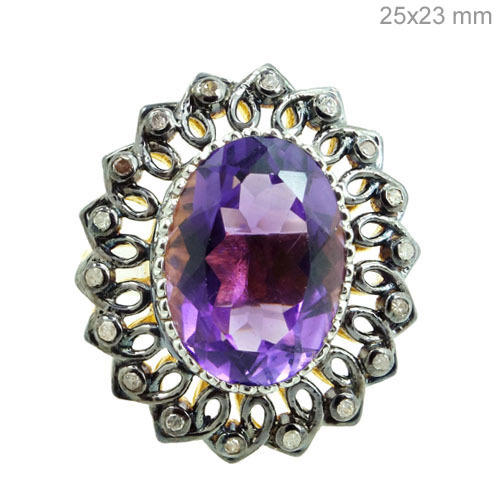 Gold Diamond Amethyst Ring