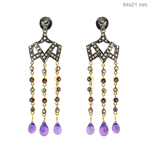 Gemstone Gold Diamond Chandelier Earrings