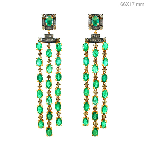 Diamond Emerald Chandelier Earrings