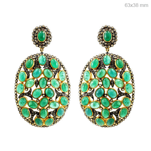 Precious Emerald Diamond Gold Earrings