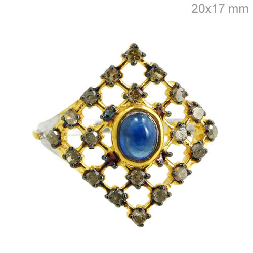 Gold Diamond Blue Sapphire Ring