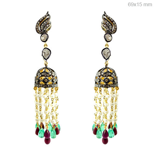 Polki Diamond Gemstone Tassel Earrings