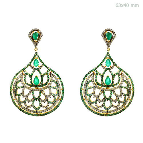 Yellow Gold Silver Gemstone Filigree Earrings