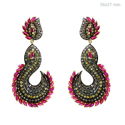 Gemstone Ruby Diamond Gold Fashion Earrings
