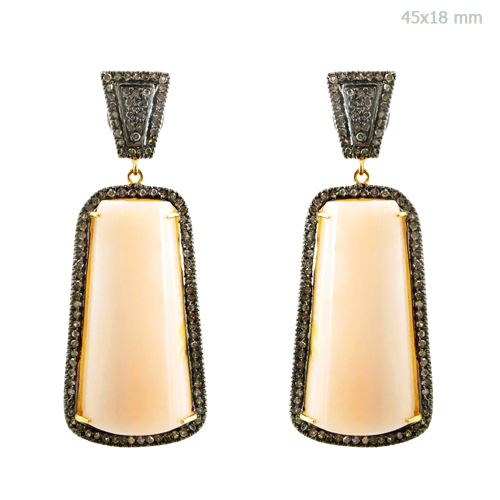 Gemstone Opal Diamond Gold Silver Earrings