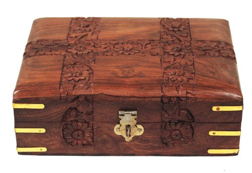 Wooden Jewelry Box Intricately Carved Floral Patterns