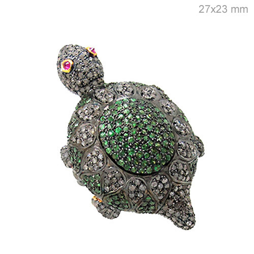 Turtle Diamond Tsavorite Gold Ring - 14k Gold, 27x23 mm, Diamond 2.09 cts, Tsavorite 1.47 cts | Elegant Design, Gemstone Accents, Fine Craftsmanship