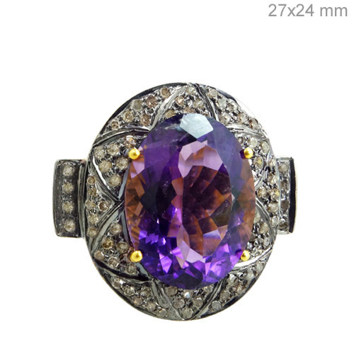 Amethyst Diamond Gold Ring