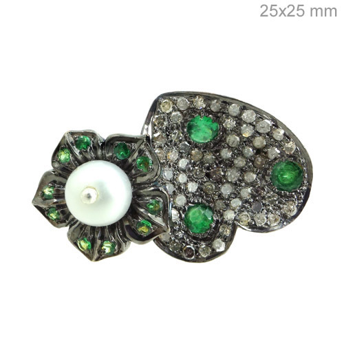 Tsavorite Pearl Silver Diamond Ring