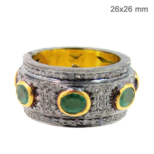Emerald Silver Diamond Ring Jewelry