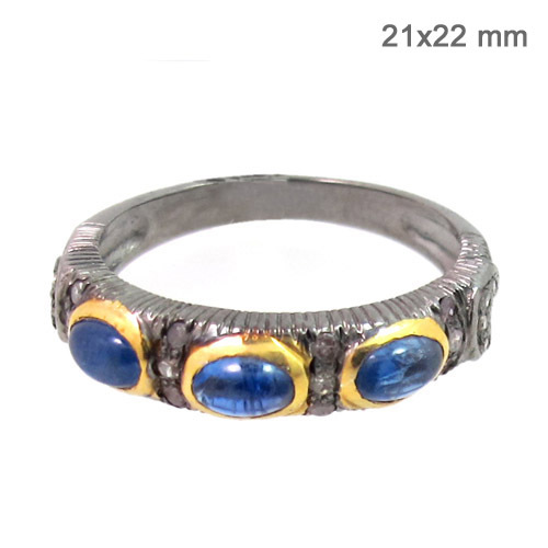 Blue Sapphire Diamond Silver Ring