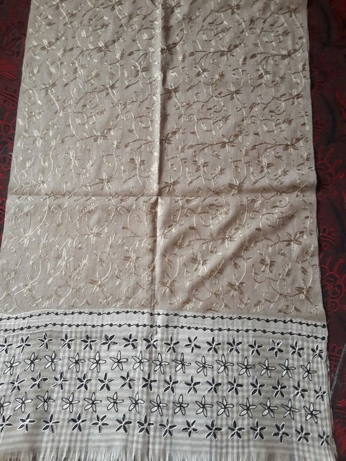 Offwhite Kantha Work Silk Stole