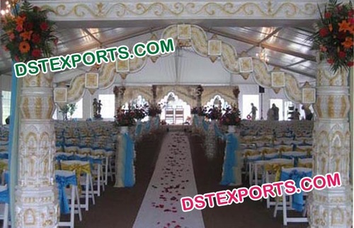 Wedding Dev Pillars Welcome Gate - Wood & Fiber, White, Intricate Carvings | Elegant Design, Durable, Easy Assembly, Weather-Resistant