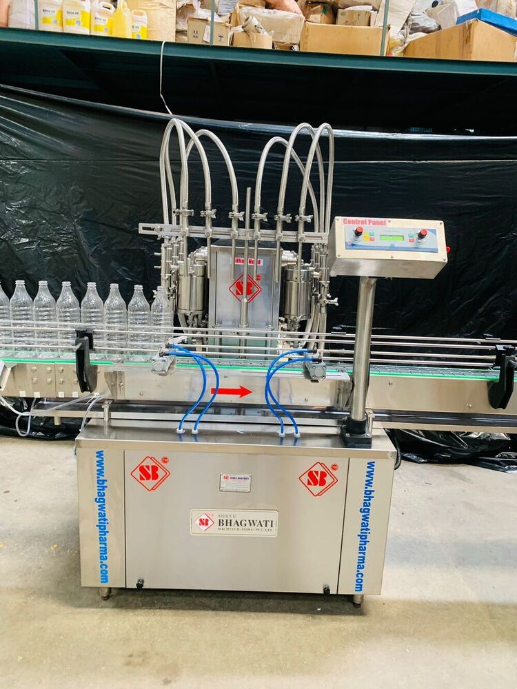 Volumetric Eight Head Pesticide Filling Machine - Stainless Steel Body, 5ml to 1000ml Capacity | Automatic Operation, Pneumatic Stopper System, 1% Filling Accuracy