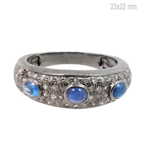 Blue Sapphire Diamond Silver Ring Jewelry - 925 Sterling Silver, 23x22 mm, Blue Sapphire & Diamond | Elegant Design, Trust Stamp Certified, Anniversary Gift