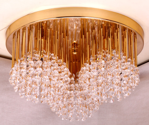 Ceiling Light - Metal Crystal, 16" Diameter, Gold Finish, 60W LED, 120V | Elegant Design, Bright Illumination, Energy Efficient