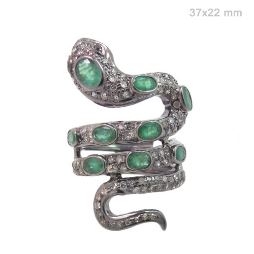 Snake Shape Diamond Emerald Ring