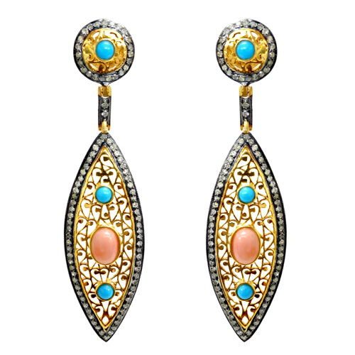 Gemstone Diamond Gold Earrings
