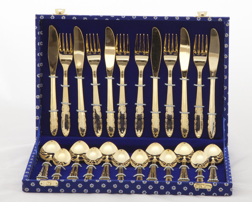 Valerio - 24ct Gold Plated Cutlery Set (2 MM) 24 pcs In Velvet Box