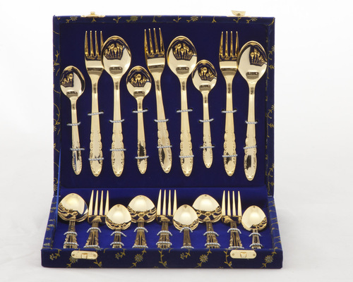 Valerio - 24ct Gold Plated Cutlery Set (2 MM) 18 pcs In Velvet Box