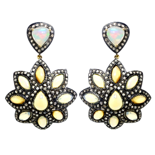 Opal Diamond Gold Earrings