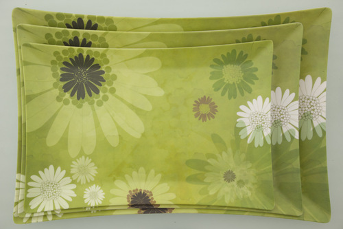 Valerio - Green Daisy - Set Of 3 Melamine Trays